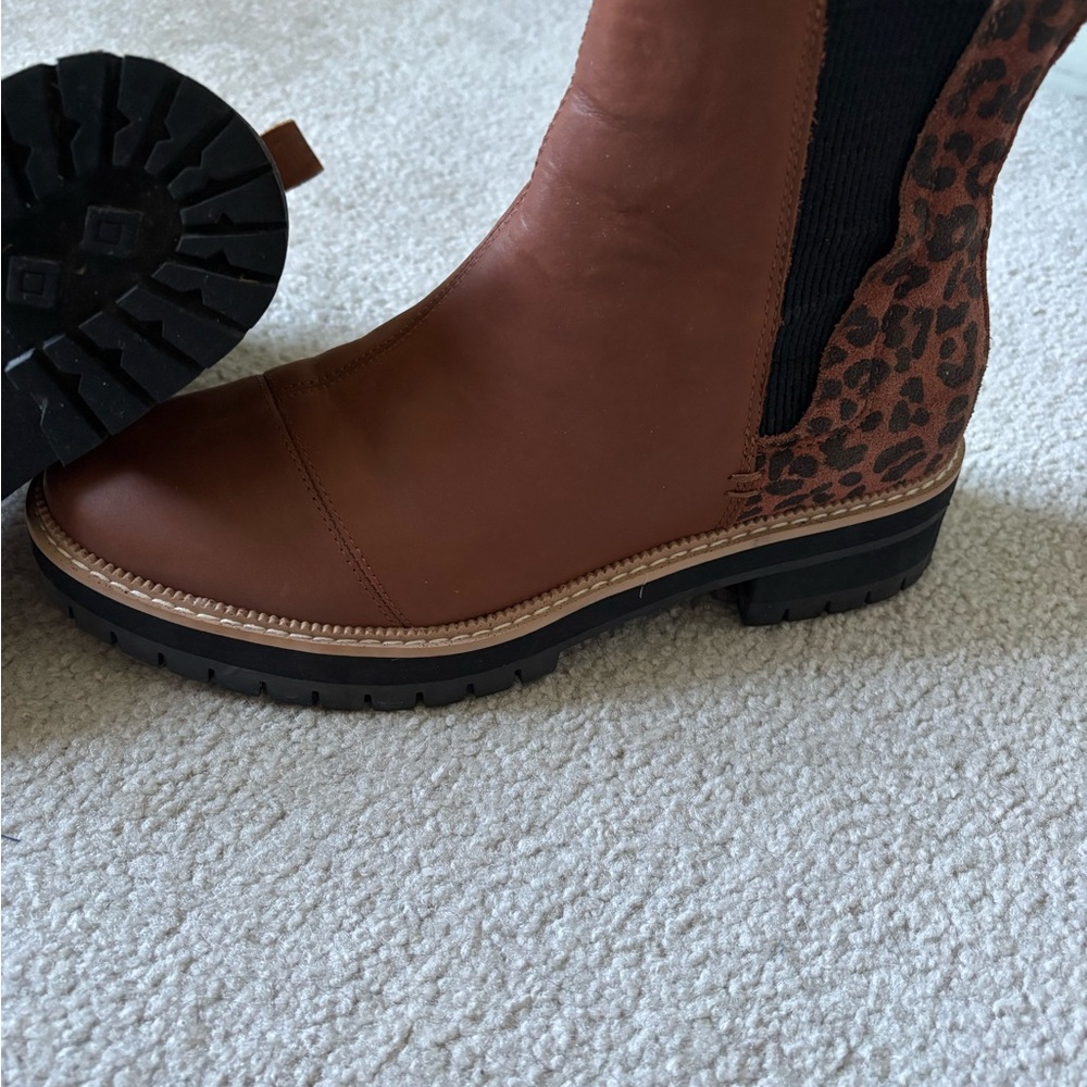 Toms Brown Ankle Boots with Leopard Accent